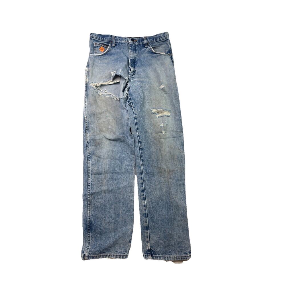 Vintage Wrangler FR Jeans Mens‎ 34x32 Relax Blue Denim Trashed Distressed Grunge